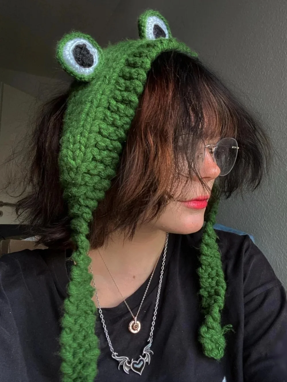 SHEIN | Kawaii Cute Women Frog Beanie Knitted Winter Hat - Green - Picture 2 of 3